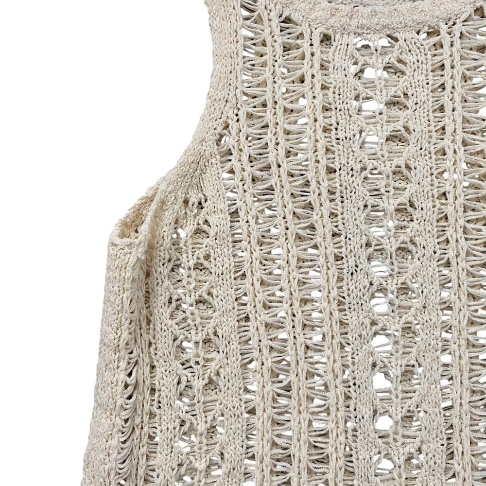 American Eagle Women Cream Open Knit Sleeveless Tank Top Boho Crochet Small - Picture 4 of 11